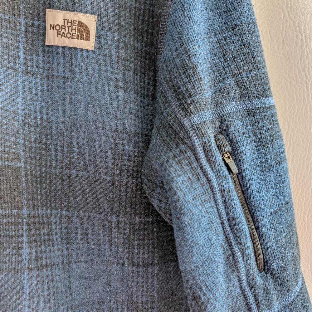 The North Face Fleece Blue Plaid 1/4 Zip Pullover Zippered Pocket -  XL - Picture 4 of 16